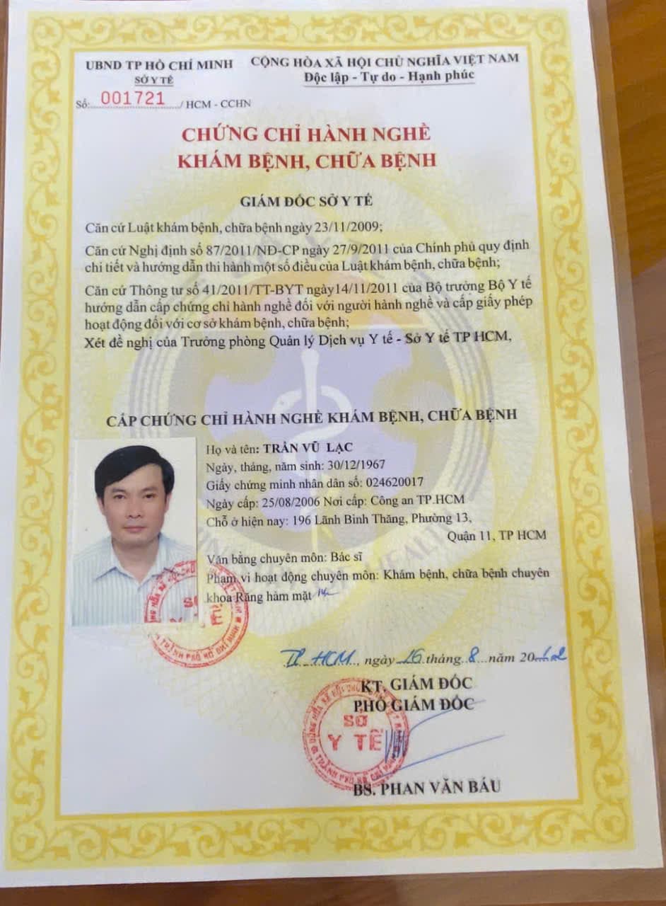 Chứng chỉ hành nghề khám bệnh chữa bệnh số 001721/HCM-CCHN