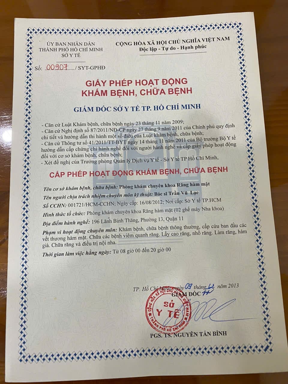 Giấy phép hoạt động khám bệnh chữa bệnh số 00907/SYT-GPHĐ